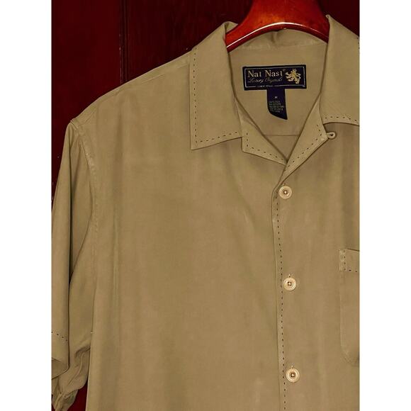 LOT OF 4 NAT NAST CAMP SHIRTS 1 LINEN 3 SILK FLAWS BLUE PINK BEIGE SIZE M - Picture 11 of 13